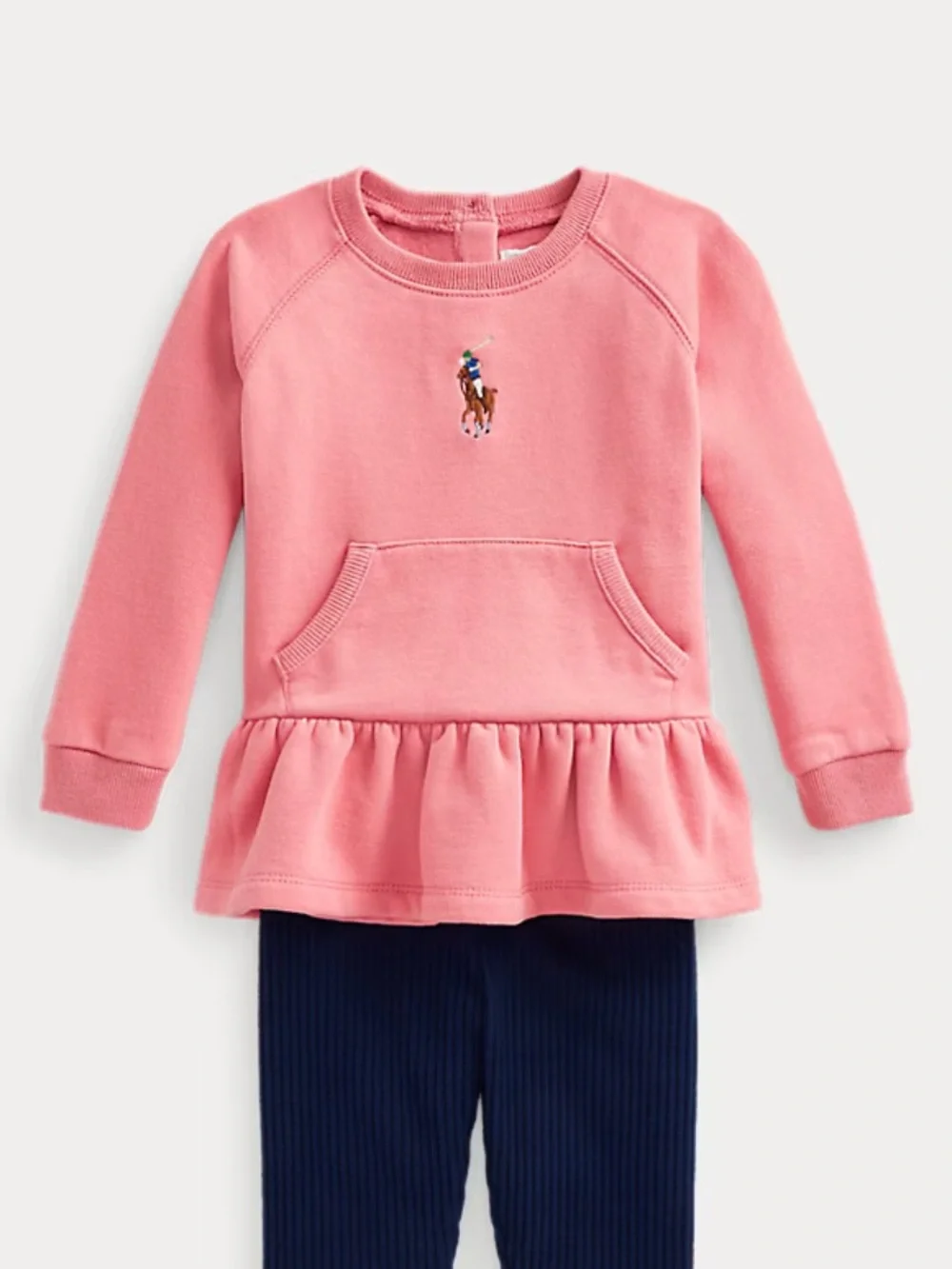 Ralph Lauren Baby Girl Pink Peplum Pony Cotton Fleece Sweatshirt